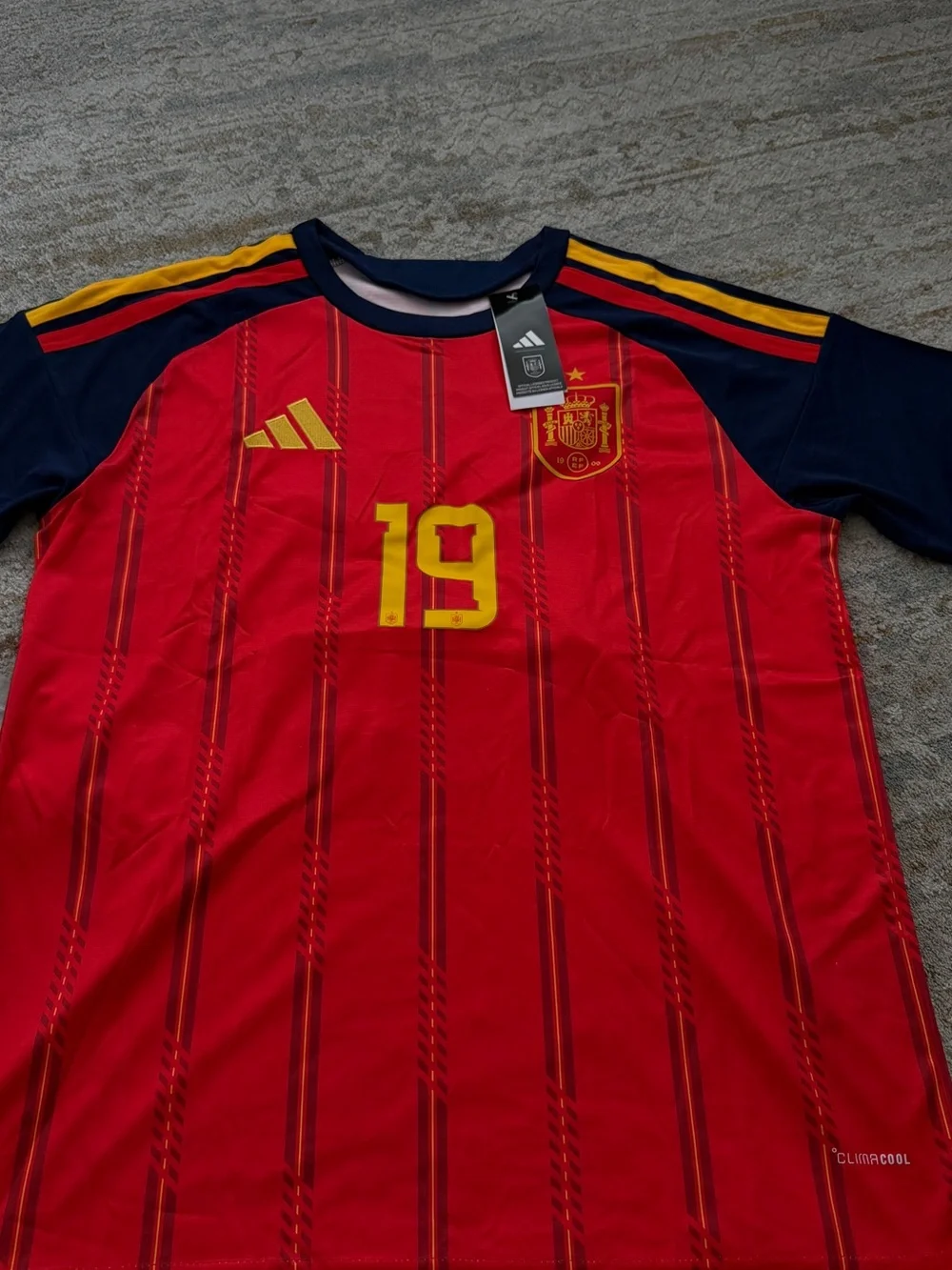 adidas Red & Navy Spain #19 Kids Soccer Jersey